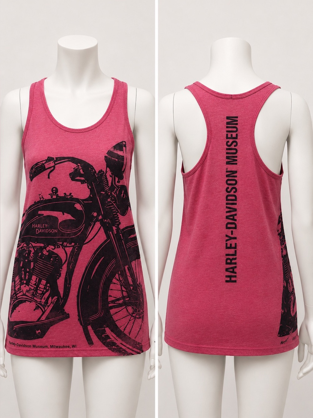Harley-Davidson Pink Racerback Tank with Black Motorcycle Graphic